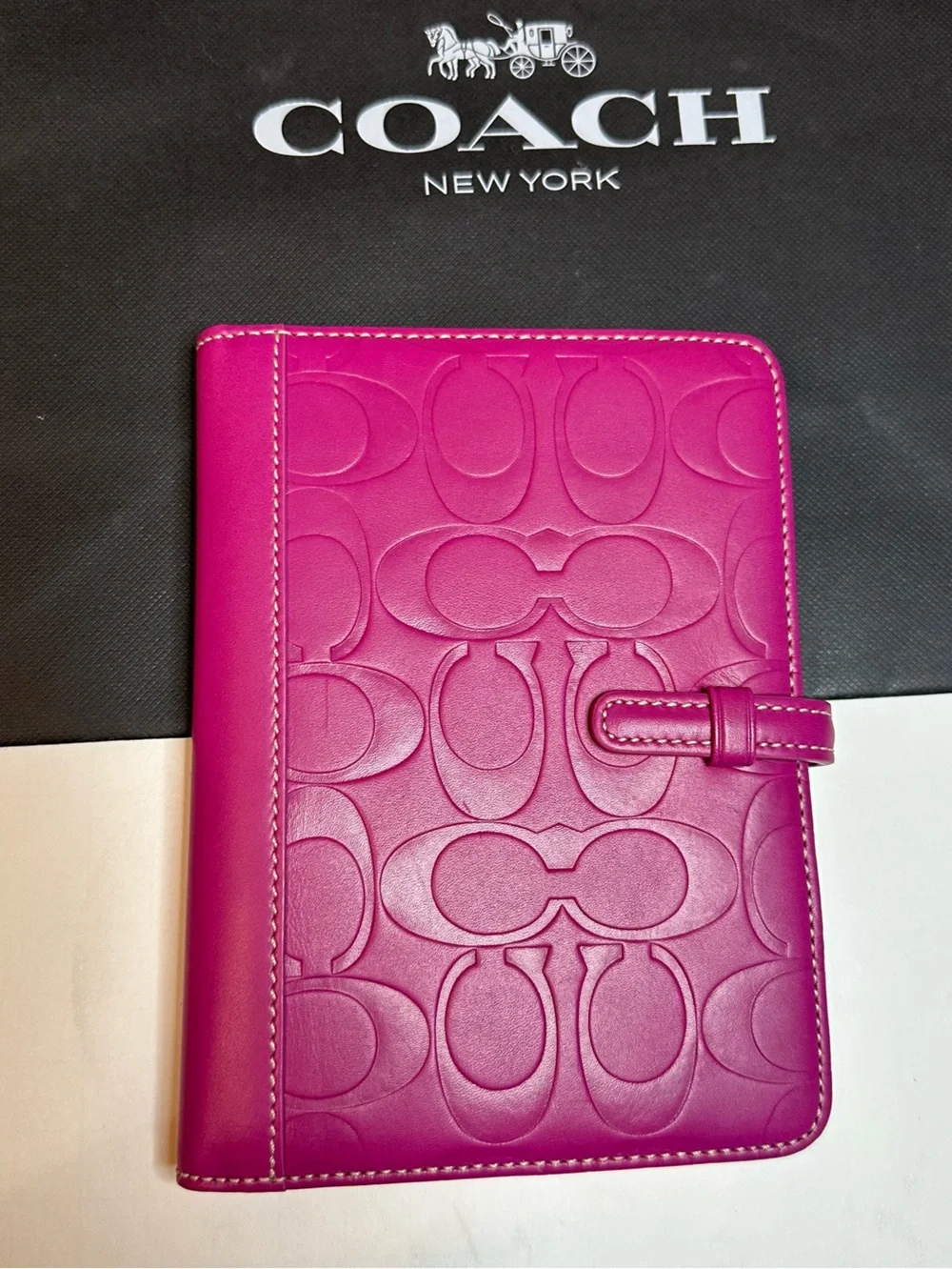 Coach Hot Pink Embossed Signature Leather notebook Cover